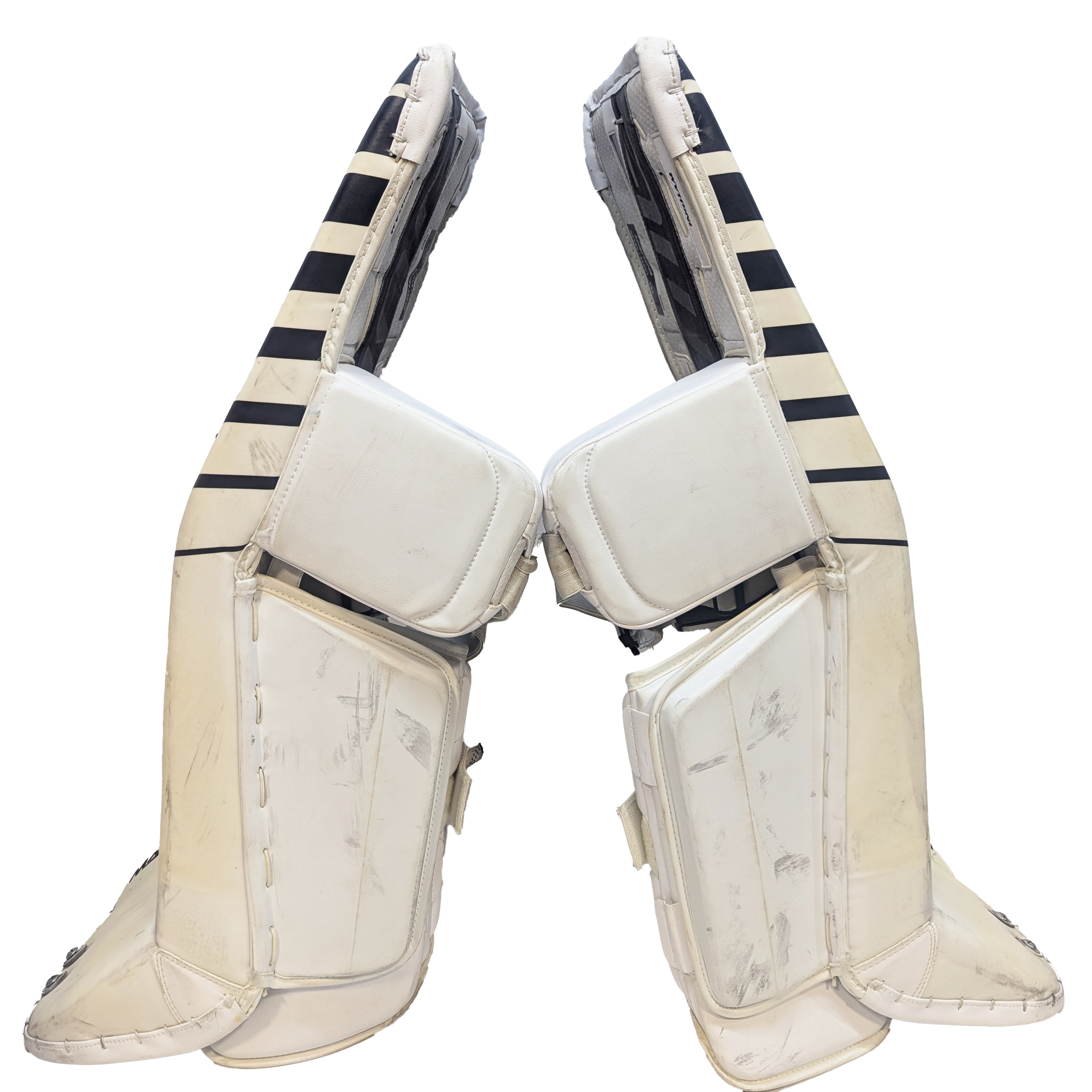 Bauer Supreme Mach - Jambières de gardien de but d'occasion AHL (blanc/noir/argent)